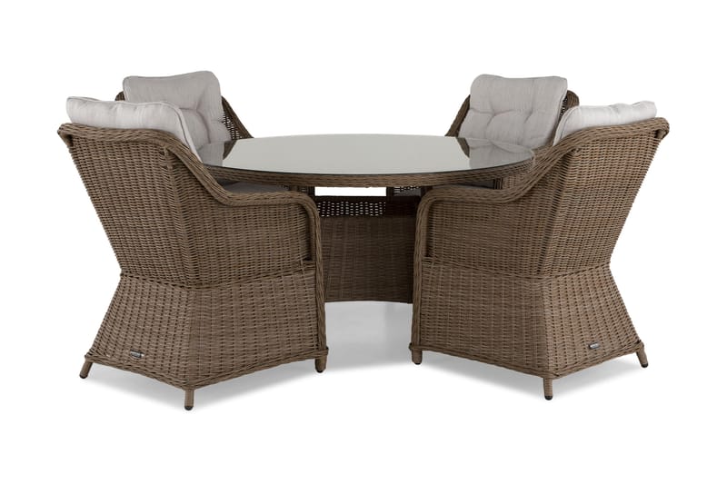 Marcus Spisebordssæt 140 Rund + 4 Lænestole m Hynde - Natur - Havemøbler - Udendørsgruppe - Havesæt