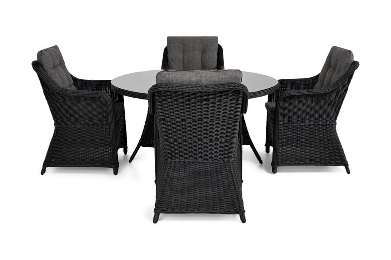 Marcus Spisebordssæt 140 Rund + 4 Lænestole m Hynde, Sort
