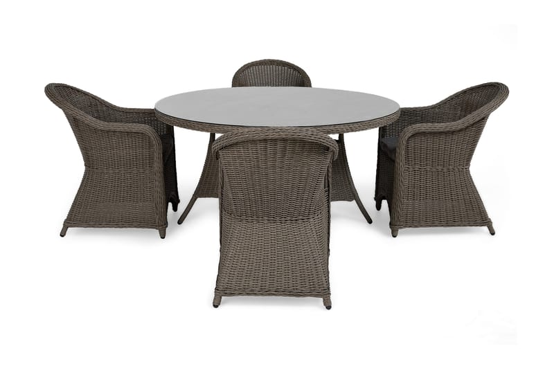Marcus Spisebordssæt 140 Rund + 4 Light Lænestole m Hynde - Grå - Havemøbler - Udendørsgruppe - Havesæt
