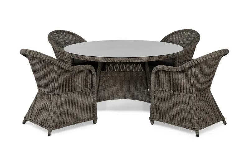 Marcus Spisebordssæt 140 Rund + 4 Light Lænestole m Hynde, Grå