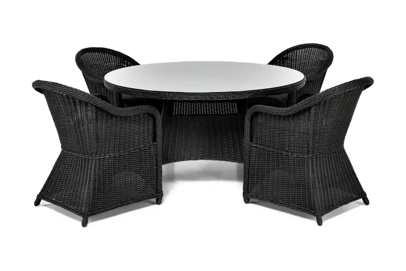 Marcus Spisebordssæt 140 Rund + 4 Light Lænestole m Hynde, Sort