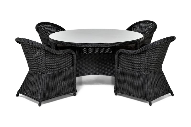 Marcus Spisebordssæt 140 Rund + 4 Light Lænestole m Hynde, Sort