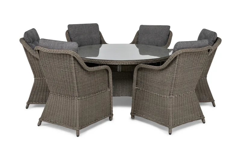 Marcus Spisebordssæt 140 Rund + 6 Lænestole m Hynde, Grå