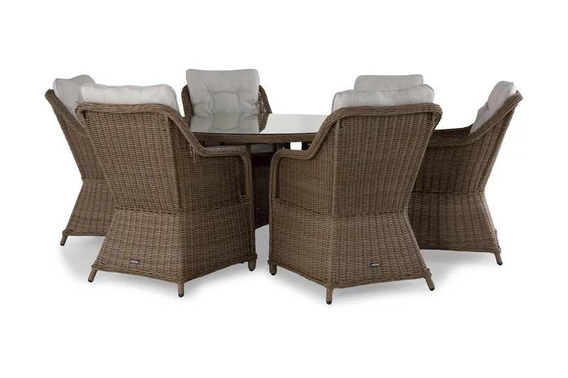 Marcus Spisebordssæt 140 Rund + 6 Lænestole m Hynde - Natur - Havemøbler - Udendørsgruppe - Havesæt