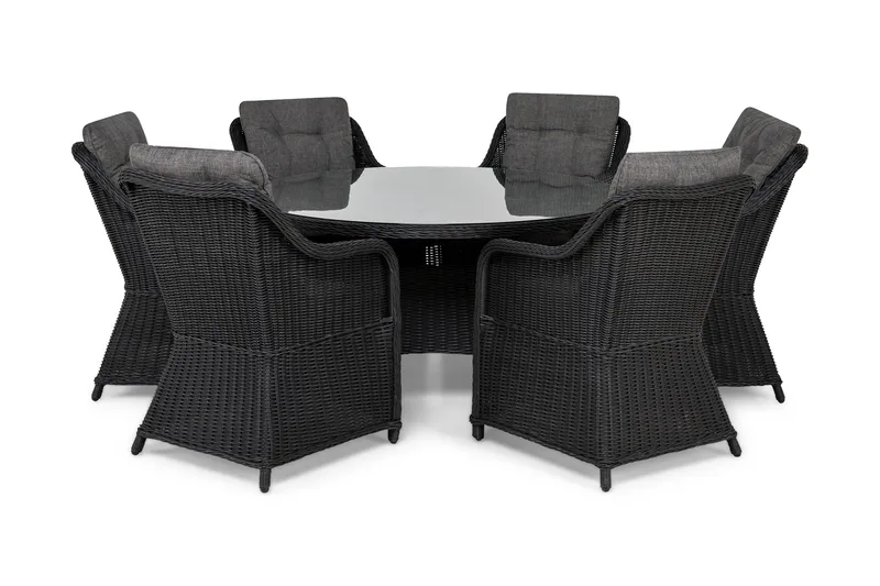 Marcus Spisebordssæt 140 Rund + 6 Lænestole m Hynde, Sort