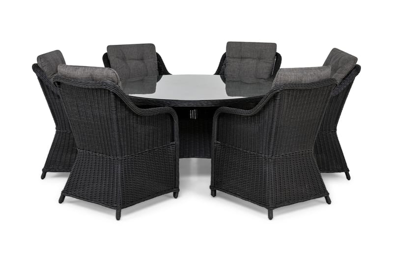 Marcus Spisebordssæt 140 Rund + 6 Lænestole m Hynde, Sort