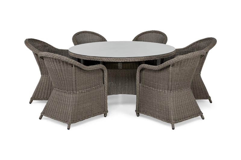 Marcus Spisebordssæt 140 Rund + 6 Light Lænestole m Hynde, Grå