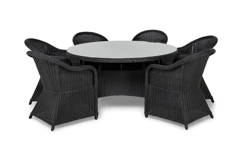 Marcus Spisebordssæt 140 Rund + 6 Light Lænestole m Hynde, Sort