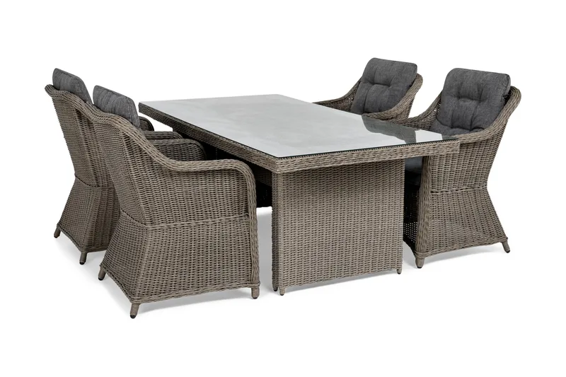 Marcus Spisebordssæt 200 + 4 Lænestole m Hynde - Grå - Havemøbler - Udendørsgruppe - Havesæt