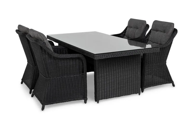 Marcus Spisebordssæt 200 + 4 Lænestole m Hynde - Sort - Havemøbler - Udendørsgruppe - Havesæt