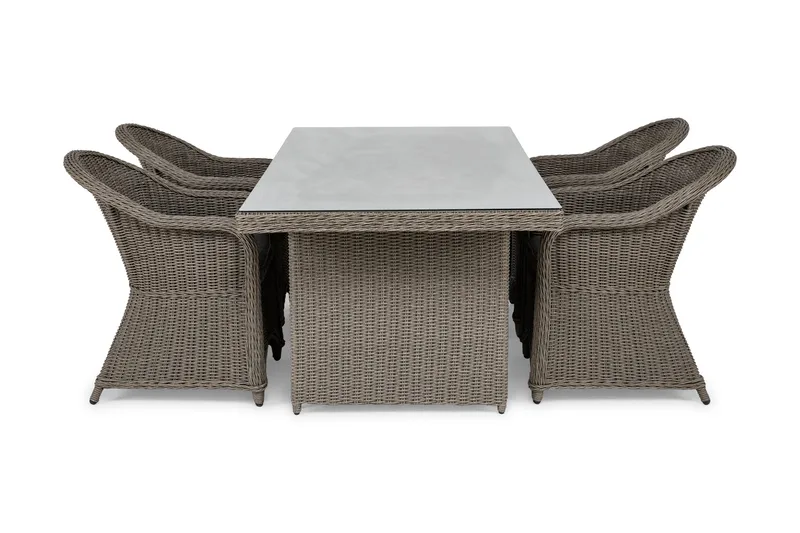 Marcus Spisebordssæt 200 + 4 Light Lænestole m Hynde, Grå