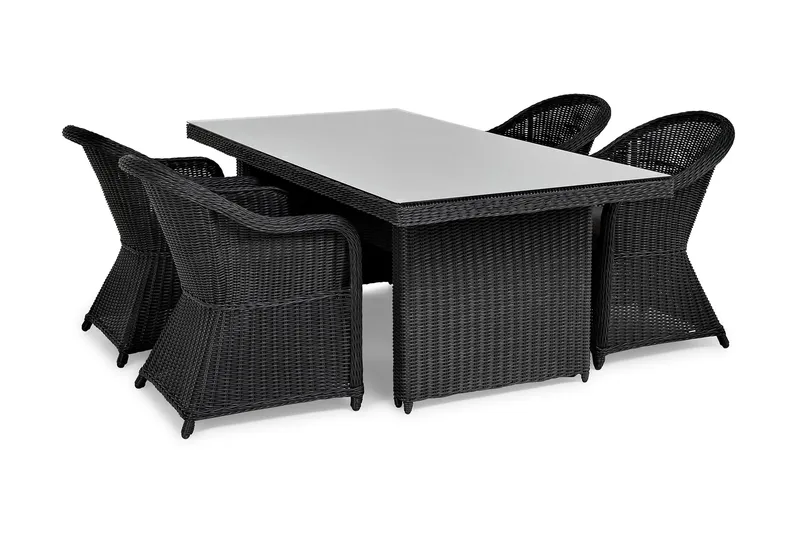 Marcus Spisebordssæt 200 + 4 Light Lænestole m Hynde - Sort - Havemøbler - Udendørsgruppe - Havesæt