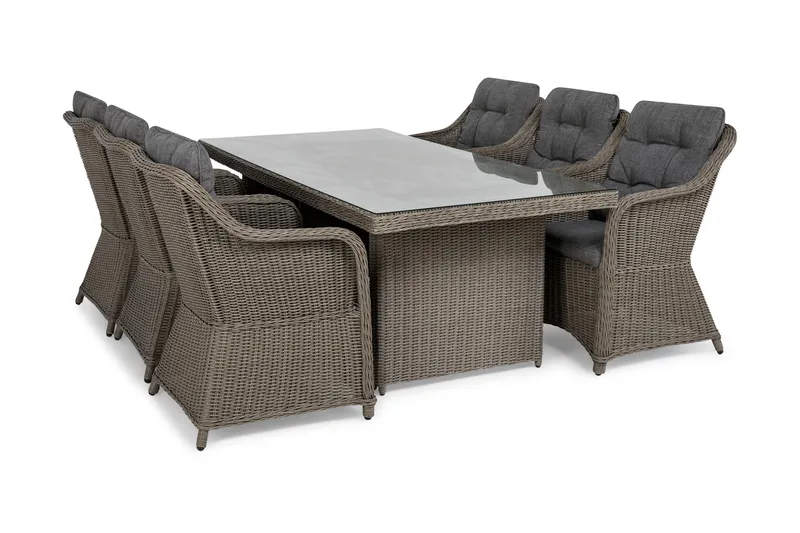 Marcus Spisebordssæt 200 + 6 Lænestole m Hynde - Grå - Havemøbler - Udendørsgruppe - Havesæt