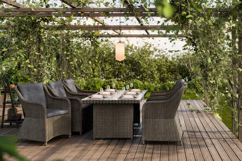 Marcus Spisebordssæt 200 + 6 Lænestole m Hynde - Grå - Havemøbler - Udendørsgruppe - Havesæt