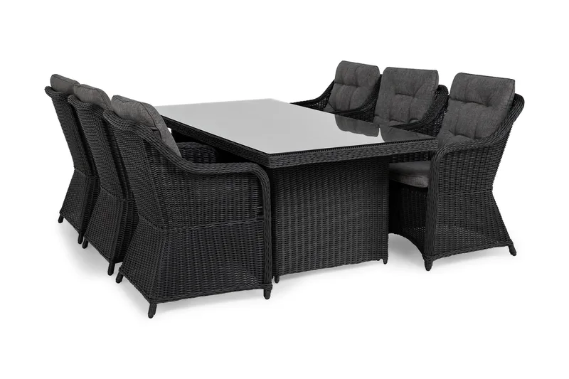 Marcus Spisebordssæt 200 + 6 Lænestole m Hynde - Sort - Havemøbler - Udendørsgruppe - Havesæt