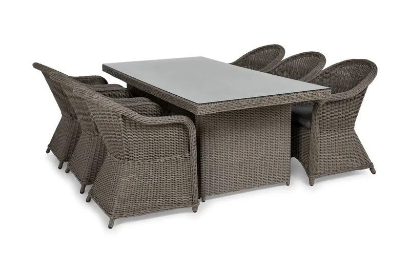Marcus Spisebordssæt 200 + 6 Light Lænestole m Hynde - Grå - Havemøbler - Udendørsgruppe - Havesæt
