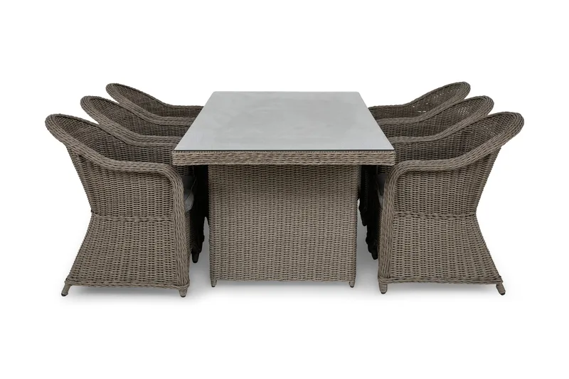 Marcus Spisebordssæt 200 + 6 Light Lænestole m Hynde, Grå