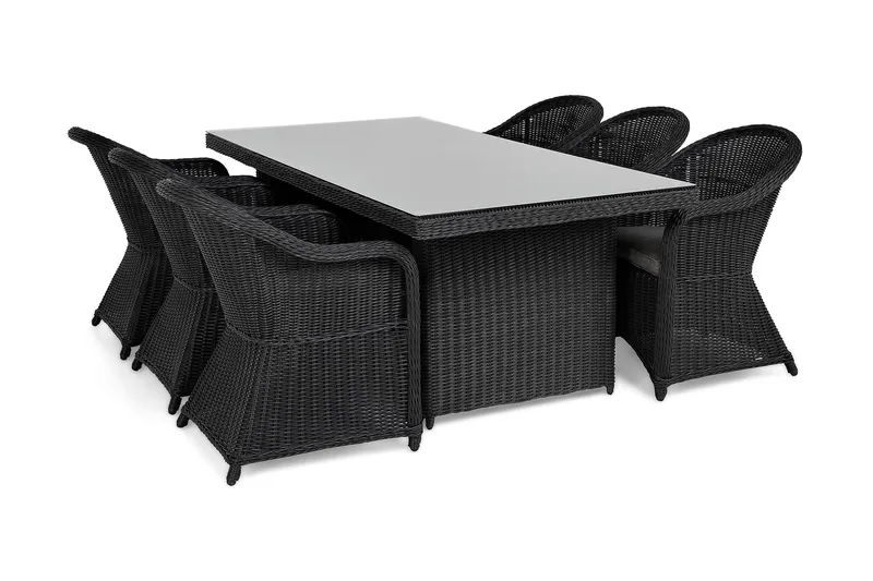 Marcus Spisebordssæt 200 + 6 Light Lænestole m Hynde - Sort - Havemøbler - Udendørsgruppe - Havesæt