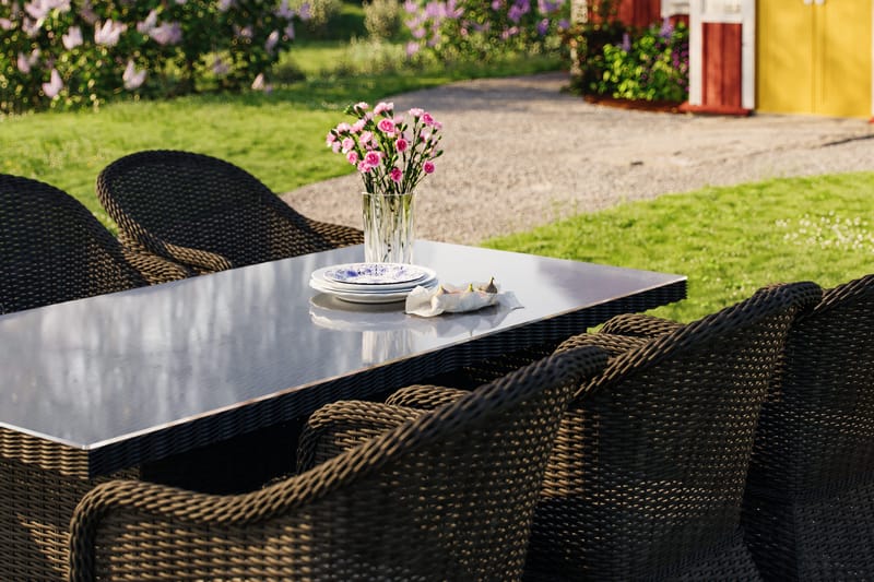 Marcus Spisebordssæt 200 + 6 Light Lænestole m Hynde - Sort - Havemøbler - Udendørsgruppe - Havesæt