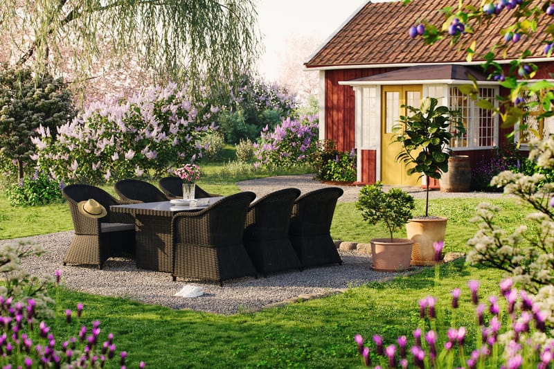 Marcus Spisebordssæt 200 + 6 Light Lænestole m Hynde - Sort - Havemøbler - Udendørsgruppe - Havesæt