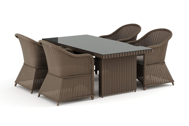 Marcus udendørs spisegruppe 160x90 cm med 4 Marcus Light udendørs lænestole, Natur