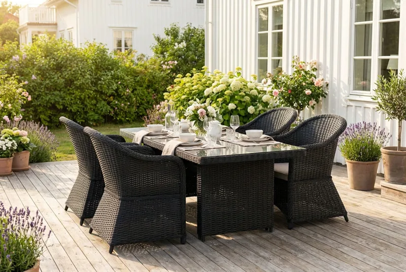 Marcus udendørs spisegruppe 160x90 cm med 4 Marcus Light udendørs lænestole - Sort - Havemøbler - Udendørsgruppe - Havesæt