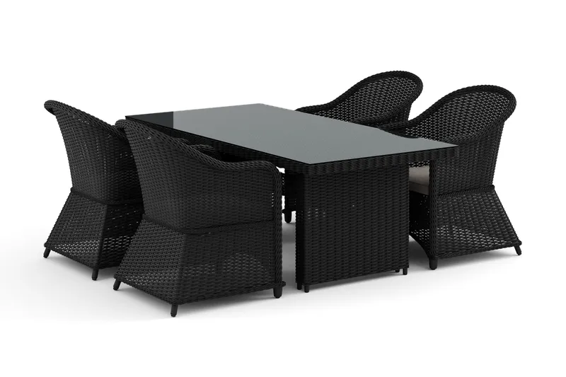 Marcus udendørs spisegruppe 160x90 cm med 4 Marcus Light udendørs lænestole - Sort - Havemøbler - Udendørsgruppe - Havesæt