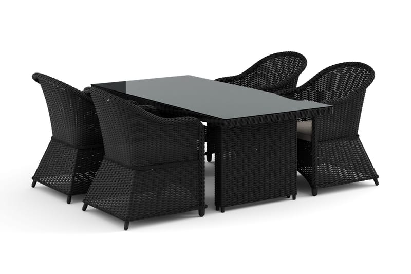 Marcus udendørs spisegruppe 160x90 cm med 4 Marcus Light udendørs lænestole, Sort