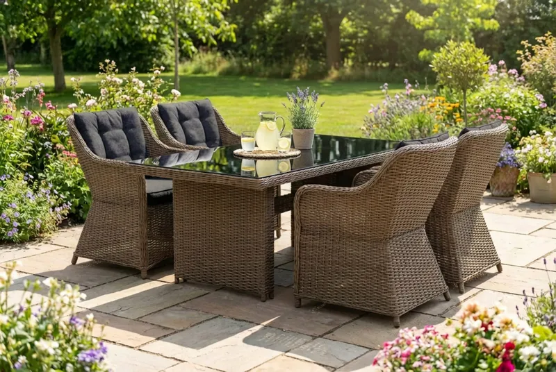 Marcus udendørs spisegruppe 160x90 cm med 4 Marcus udendørs lænestole - Natur - Havemøbler - Udendørsgruppe - Havesæt