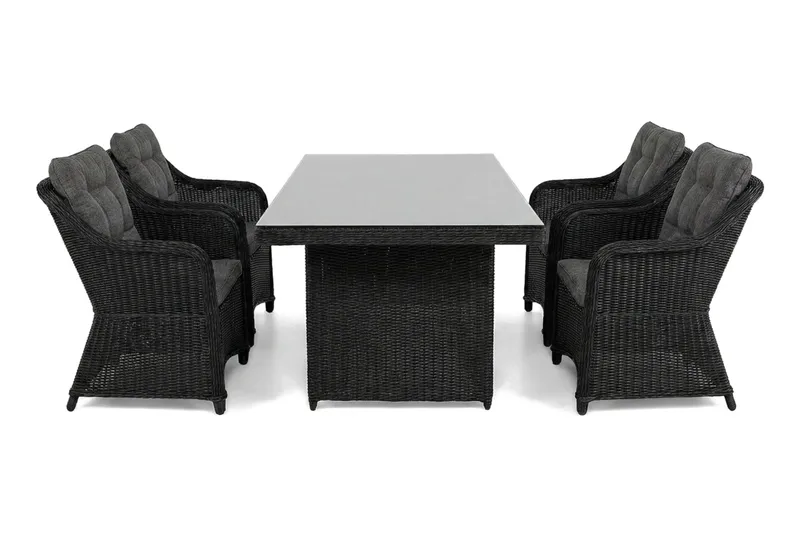 Marcus udendørs spisegruppe 160x90 cm med 4 Marcus udendørs lænestole, Sort