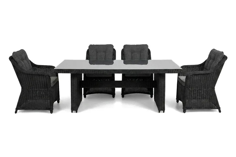 Marcus udendørs spisegruppe 160x90 cm med 4 Marcus udendørs lænestole - Sort - Havemøbler - Udendørsgruppe - Havesæt