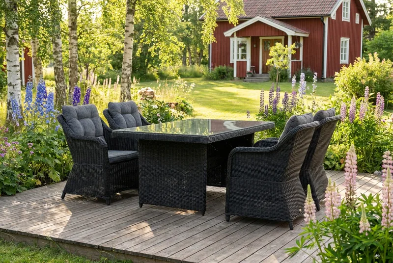 Marcus udendørs spisegruppe 160x90 cm med 4 Marcus udendørs lænestole - Sort - Havemøbler - Udendørsgruppe - Havesæt