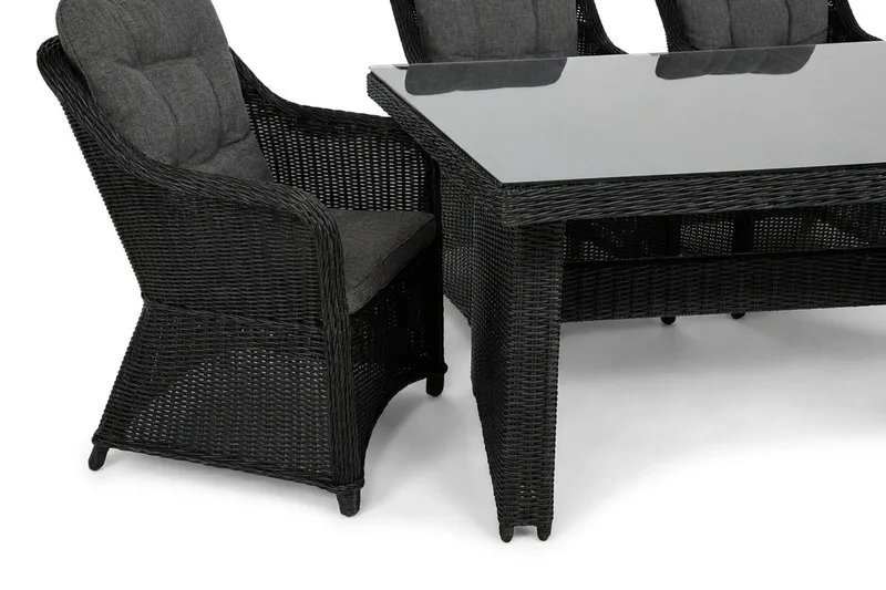 Marcus udendørs spisegruppe 160x90 cm med 4 Marcus udendørs lænestole - Sort - Havemøbler - Udendørsgruppe - Havesæt