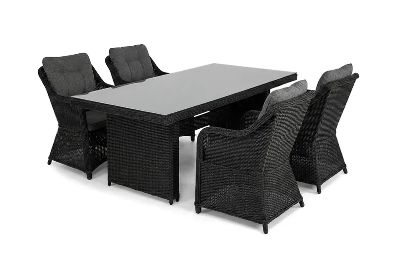 Marcus udendørs spisegruppe 160x90 cm med 4 Marcus udendørs lænestole - Sort - Havemøbler - Udendørsgruppe - Havesæt