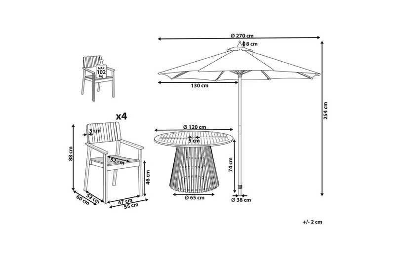 Matsalsset Beliani Agello Ljus trä/beige, 4-Sits, Ja Light wood||Beige - Havemøbler - Udendørsgruppe - Havesæt