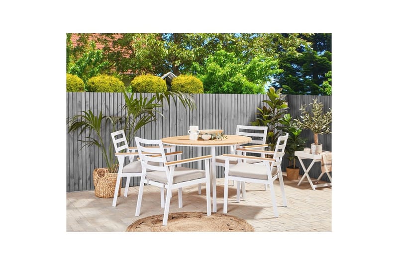 Matsalsset Beliani Cavoli Vit/ljust trä/beige White||Light wood||Beige - Havemøbler - Udendørsgruppe - Havesæt