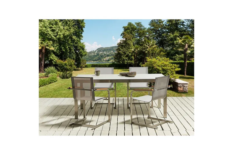 Matsalsset Beliani Cosoleto Grå/Silver, 4-Sits White||Beige||Silver - Havemøbler - Udendørsgruppe - Havesæt