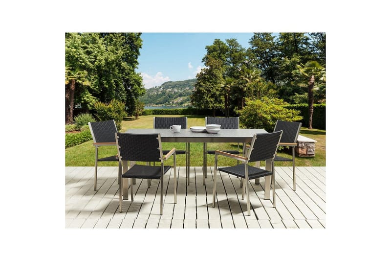 Matsalsset Beliani Cosoleto/Grosseto Grå/Silver, 6-Sits Black||Silver - Havemøbler - Udendørsgruppe - Havesæt