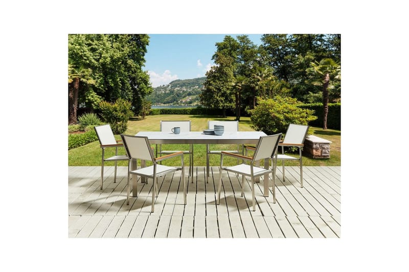 Matsalsset Beliani Cosoleto/Grosseto Grå/Silver, 6-Sits White Marble||Silver - Havemøbler - Udendørsgruppe - Havesæt