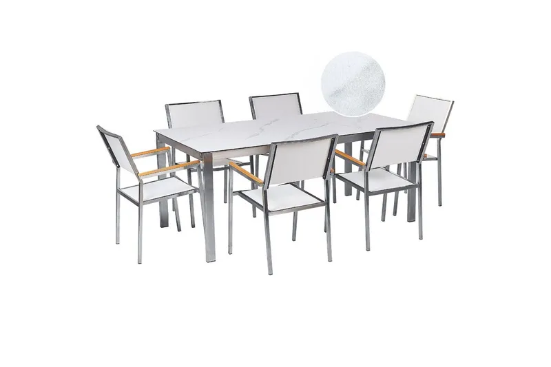 Matsalsset Beliani Cosoleto/Grosseto Grå/Silver, 6-Sits White Marble||Silver, undefined