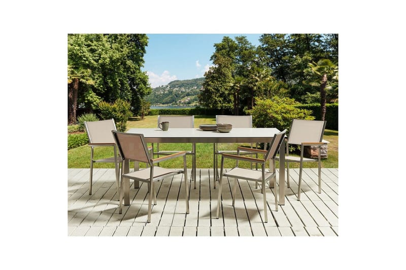 Matsalsset Beliani Cosoleto/Grosseto Grå/Silver, 6-Sits White||Beige||Silver - Havemøbler - Udendørsgruppe - Havesæt