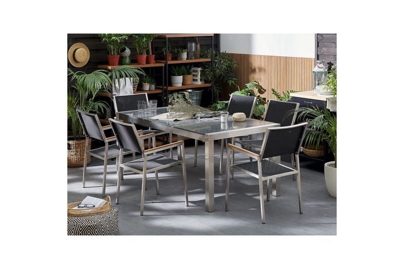 Matsalsset Beliani Grosseto Grafitgrå/Svart/Silver, 6-Sits Graphite grey||Black||Silver - Havemøbler - Udendørsgruppe - Havesæt