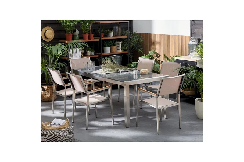 Matsalsset Beliani Grosseto Grafitgrå/Svart/Silver, 6-Sits Grey||Beige||Silver - Havemøbler - Udendørsgruppe - Havesæt