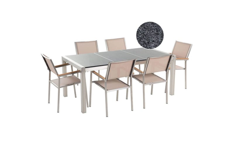Matsalsset Beliani Grosseto Grafitgrå/Svart/Silver, 6-Sits Grey||Beige||Silver, undefined