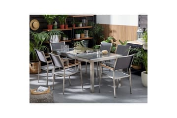 Matsalsset Beliani Grosseto Grafitgrå/Svart/Silver, 6-Sits Grey||Silver - Havemøbler - Udendørsgruppe - Havesæt