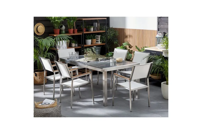 Matsalsset Beliani Grosseto Grafitgrå/Svart/Silver, 6-Sits Grey||White||Silver - Havemøbler - Udendørsgruppe - Havesæt