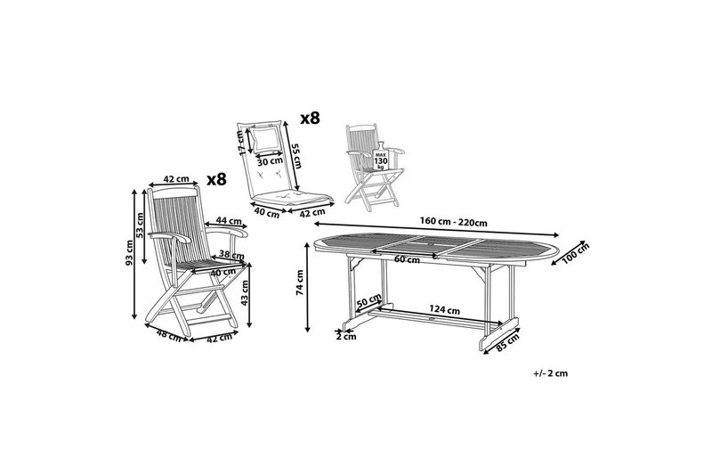 Matsalsset Beliani Maui 8-sits Grå/ljust trä Grey||Light wood - Havemøbler - Udendørsgruppe - Havesæt