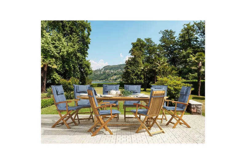 Matsalsset Beliani Maui 8-sits Grå/ljust trä Light wood||blue - Havemøbler - Udendørsgruppe - Havesæt