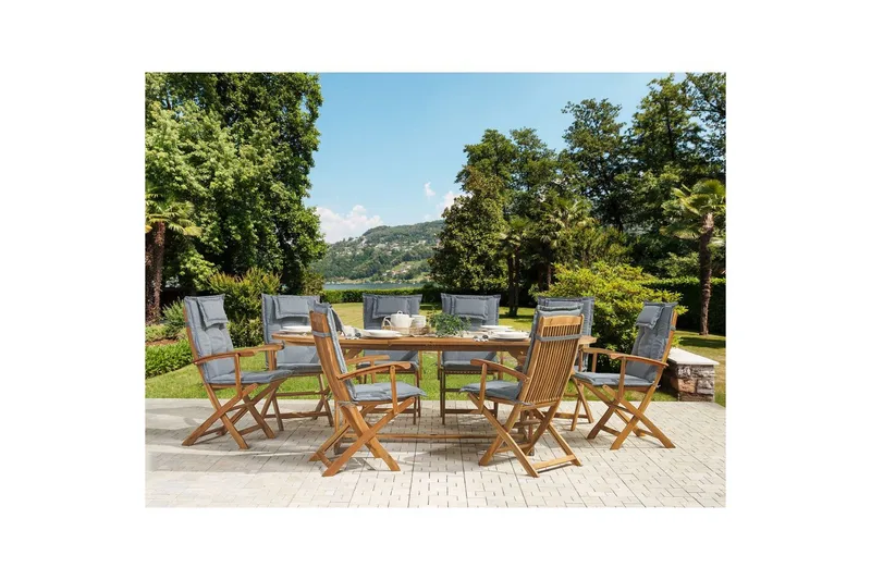 Matsalsset Beliani Maui 8-sits Grå/ljust trä Light wood||Grey - Havemøbler - Udendørsgruppe - Havesæt