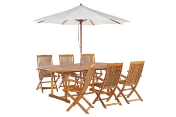 Matsalsset Beliani Maui med parasoll 8-sits Ljus trä/beige Light wood||Beige - Havemøbler - Udendørsgruppe - Havesæt